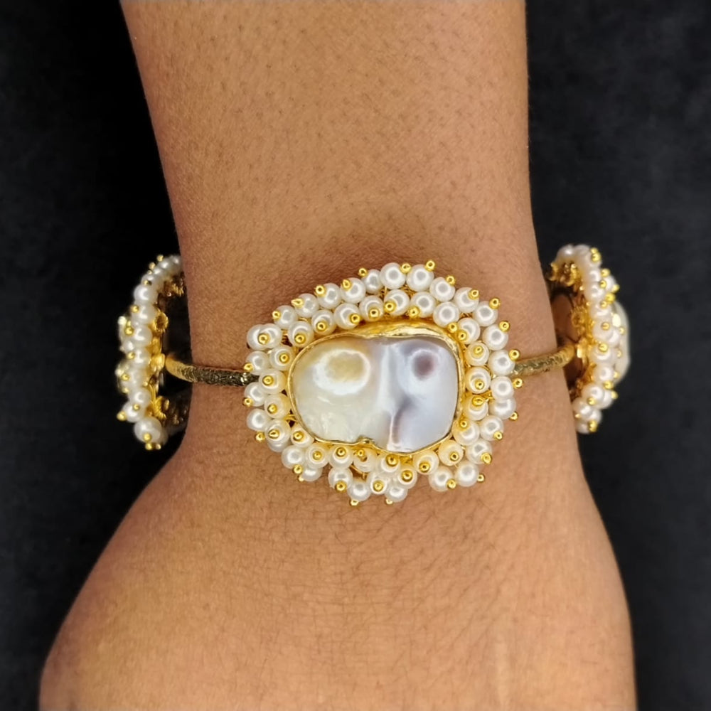 Golden Natural Pearl Bracelet on Wrist