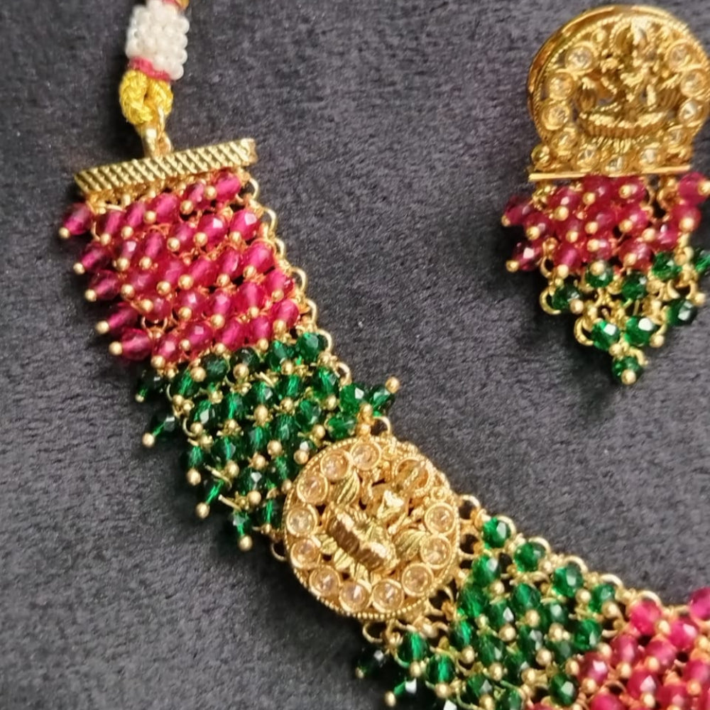 Ornate Necklace with Idol Motif and Hand-worked Hydro-beads
