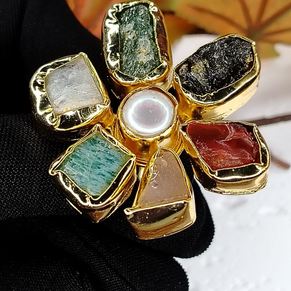 Multicolor Natural Stone Flower Earrings held in Hands
