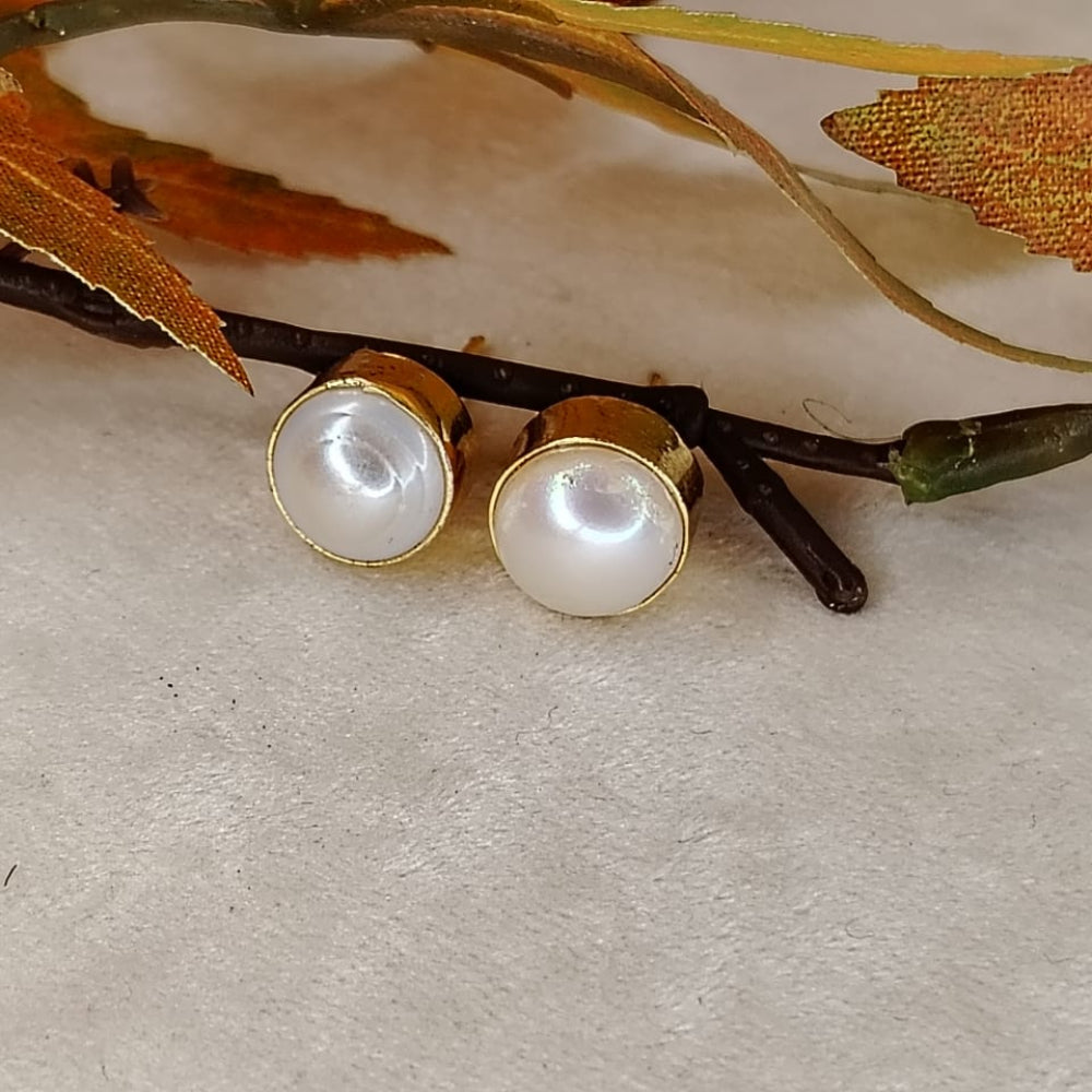 Natural Pearl with Gold Polished Brass Earrings on Branch