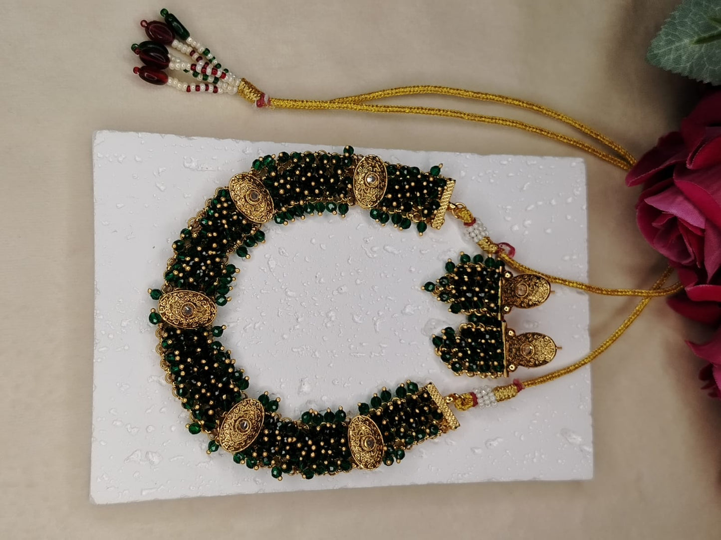 Green Handworked Hydrobead Jewellery Set