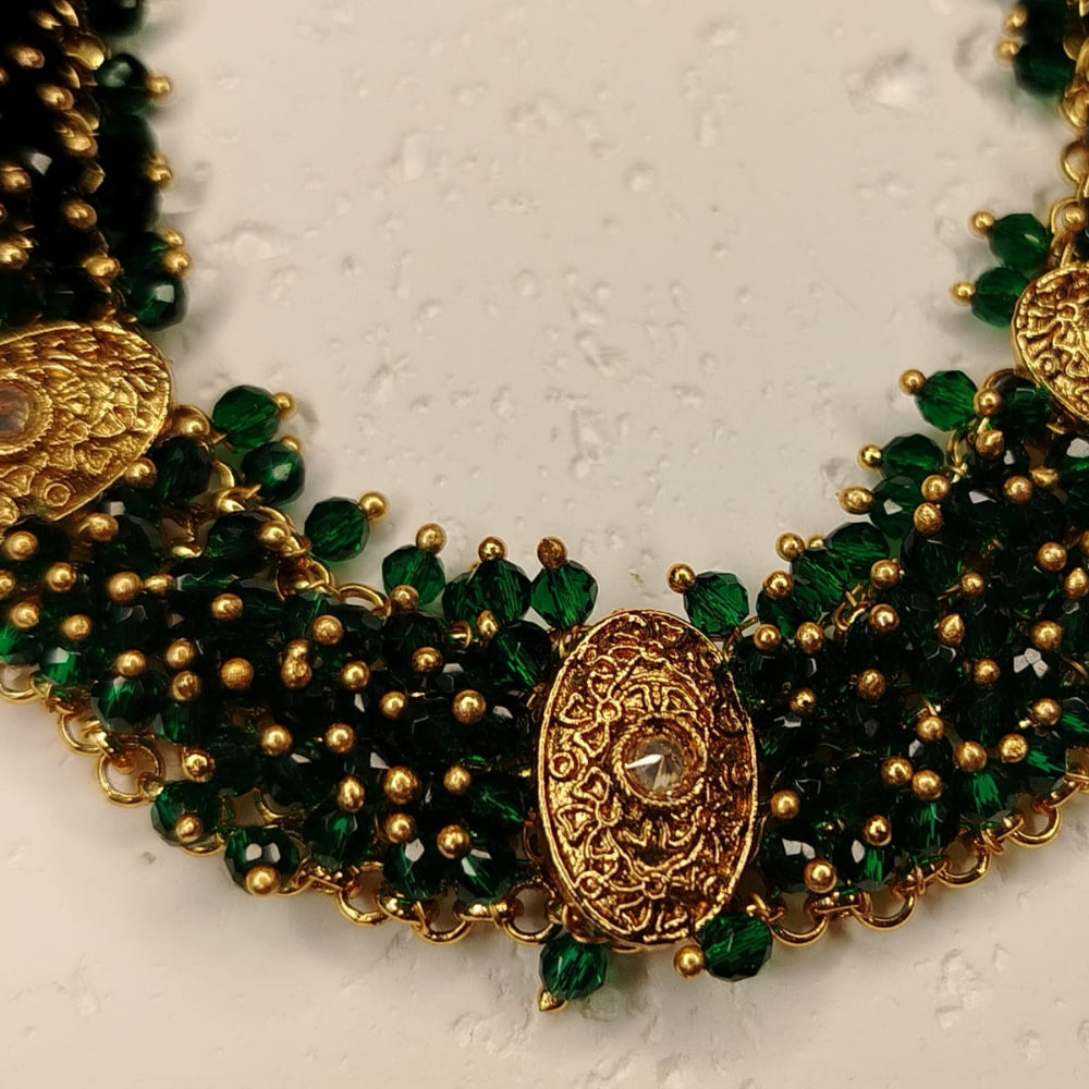 Handworked Handbeaded Necklace with Golden Motif
