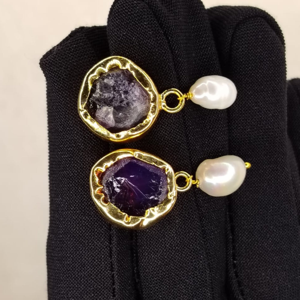 Pair of AMethyst Earrings with Pearl Drops