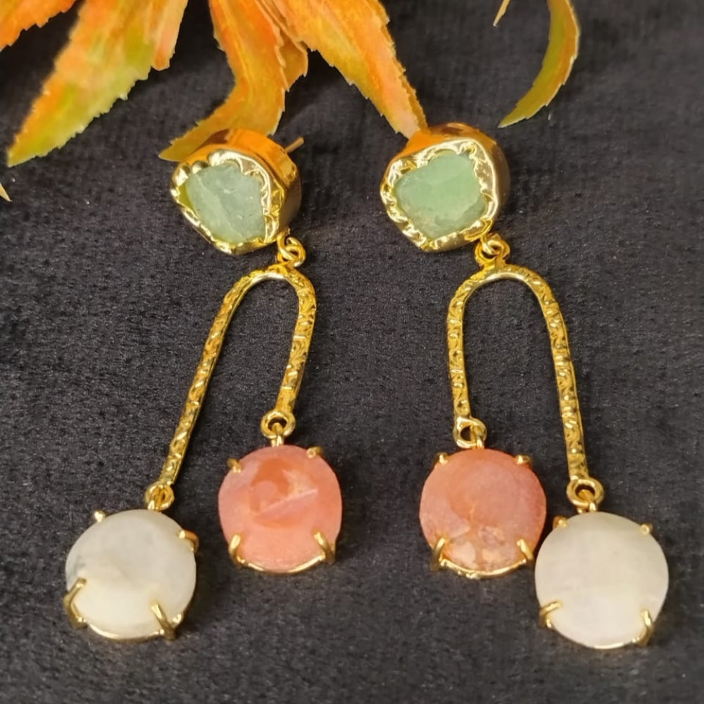 Pair of earrings with Multicolor Natural Gemstones on a black Background