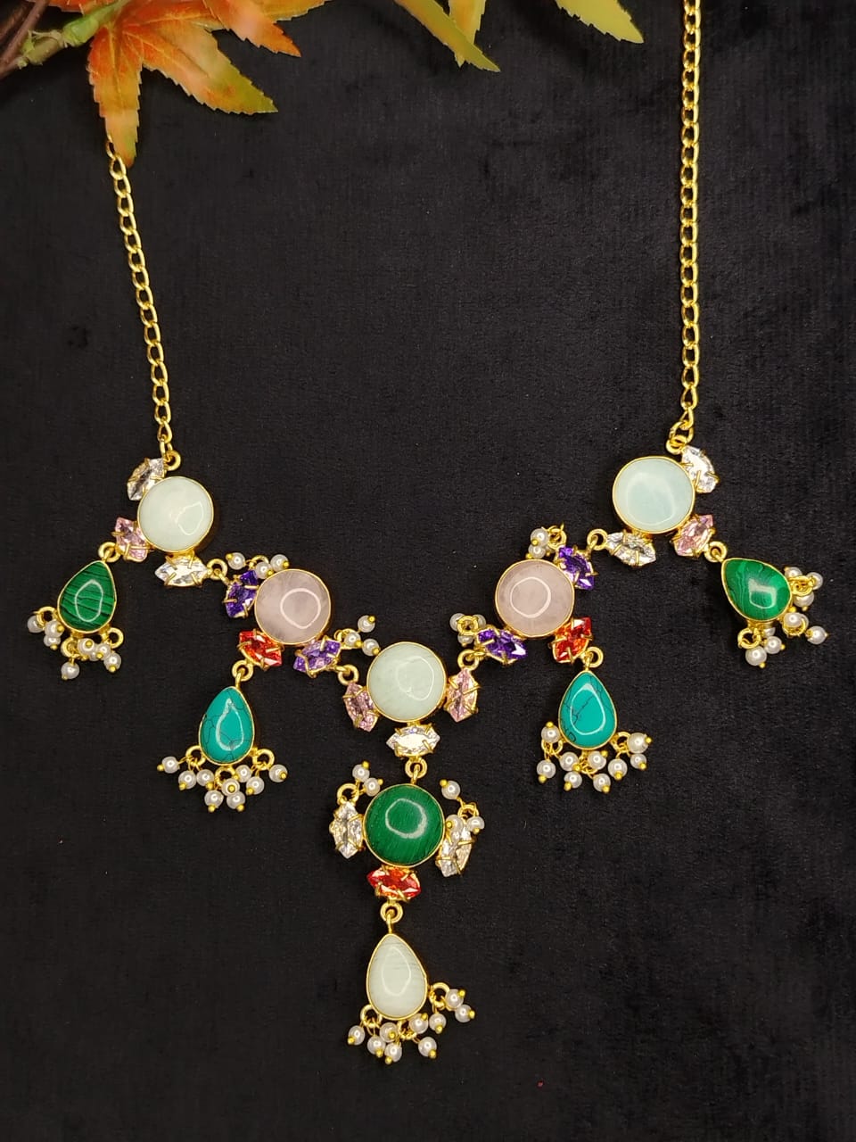Celebrity Style Natural Gemstone Neckpiece with Earrings