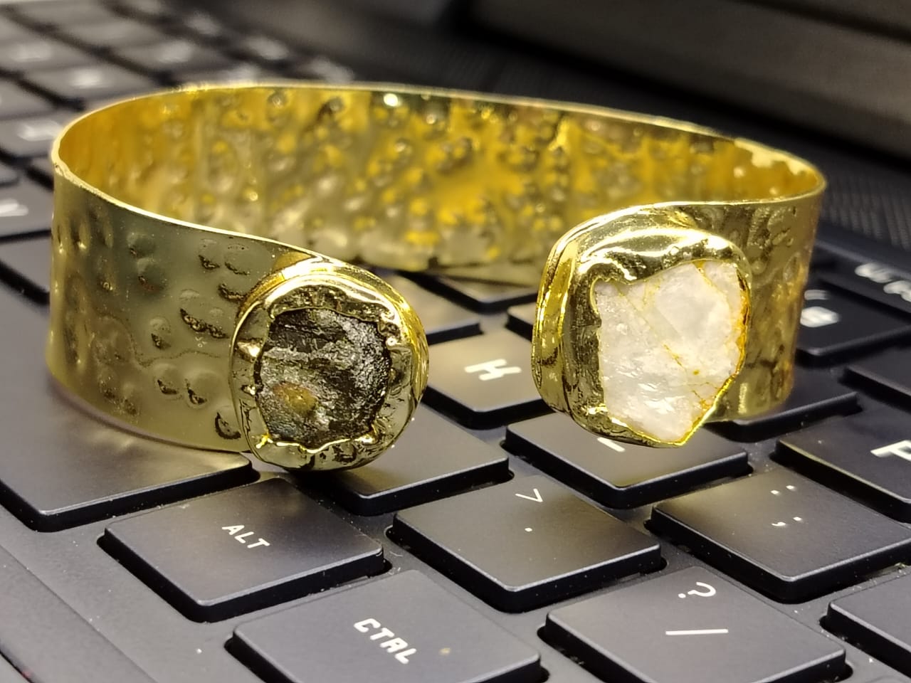 Hammered Handcuff with Natural Stones