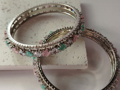 Set of 2 Pink Mint Moissonite with AD Bangles