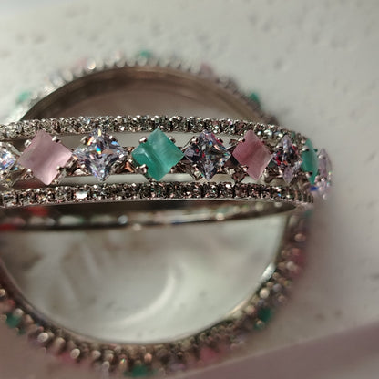 Set of 2 Pink Mint Moissonite AD Bangle 