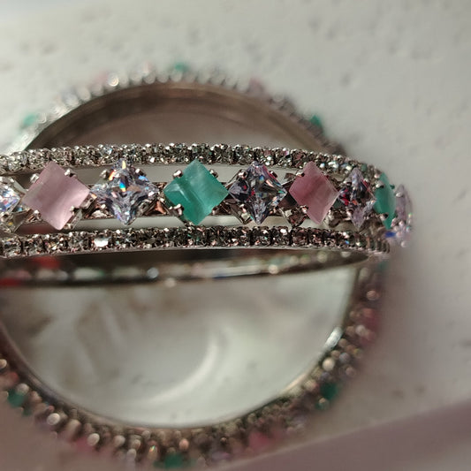 Set of 2 Pink Mint Moissonite AD Bangle 