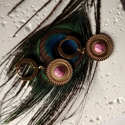 Anti- tarnish Hoops with Pink Marble Stone