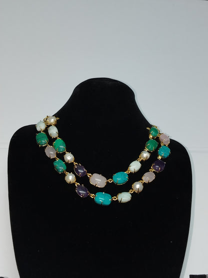 Double Layered Semi-precious Stone Neckpiece with Earrings