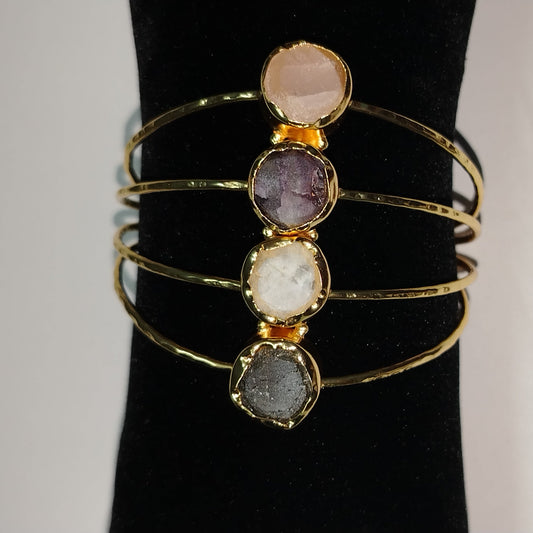 4-layered Gold Plated Brass Bangle with Multi-coloredNatural Stones
