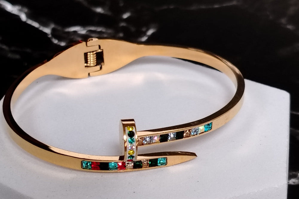 Gold Plated Multicolored Nail Bracelet