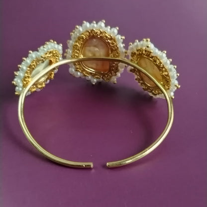 Back View of Golden Bracelet with 3 Natural Pearls 