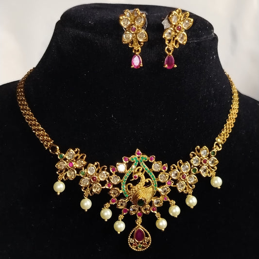 Antique Peacock Choker and Earrings on Dummy