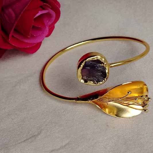 Amethyst Floral Brass Bracelet