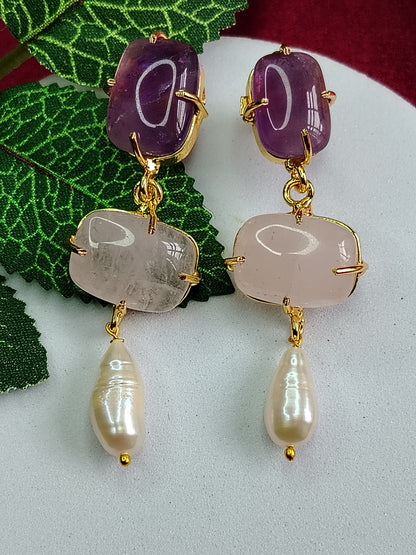 Double Layered Semi-precious Stone Neckpiece with Earrings