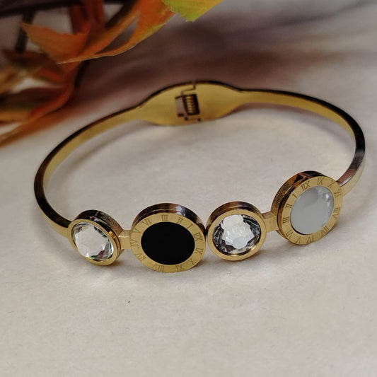 Roman Numbered Black and White Crystal Bracelet