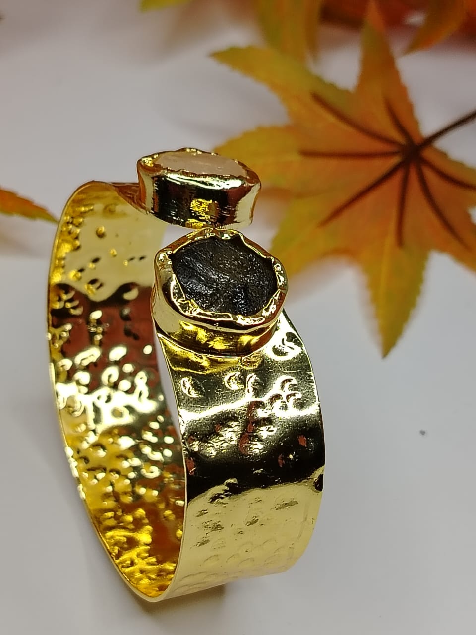 Hammered Handcuff with Natural Stones
