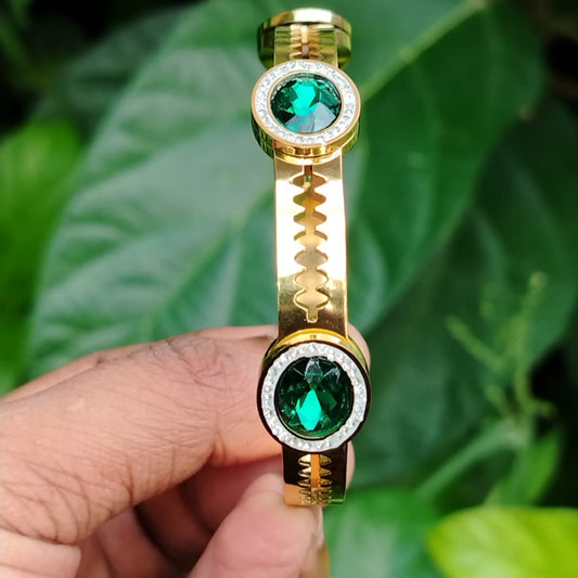Green Crystals Antitarnish Bracelet in Green Backdrop