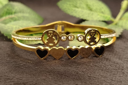 ANti-tarnish 2 Layered Bracelet with Hearts and Teddy