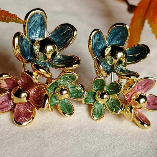Multicolored Floral Biuquet earrings with Metallic Enamel