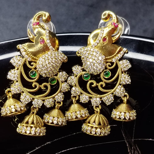 Antique Peacock Earrings with 3 Jhumkas