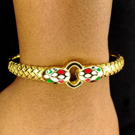 Model Wearing Brand Inspired Dual Snake Hood Braclet