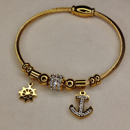 Anti-tarnish Bracelet with AD Anchor and Snowflakes Charms
