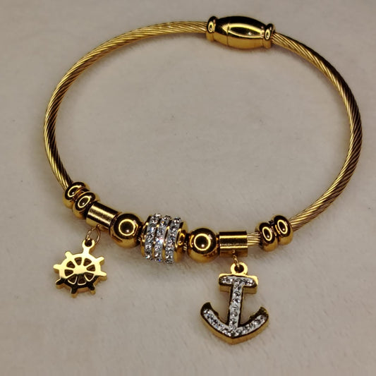 Anti-tarnish Bracelet with AD Anchor and Snowflakes Charms