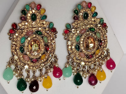 Nawabi Earrings with Colorful Beads and Kundan