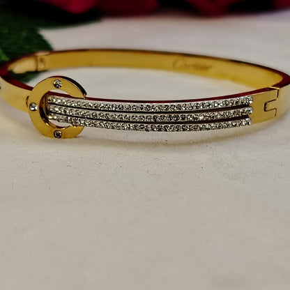 Anti-tarnish Bracelet in belt Motif with Diamond Accents on White Surface