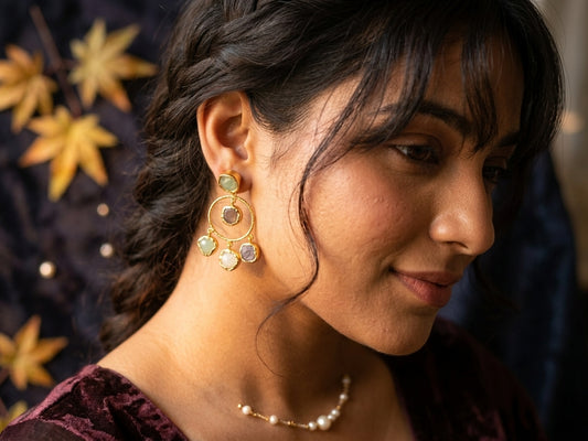 Semi-precious Stone Hoops Danglers
