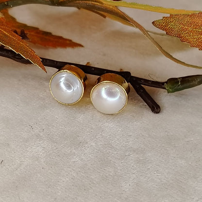 Natural Pearl with Gold Polished Brass Earrings on Branch