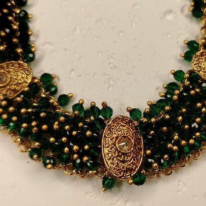 Handworked Handbeaded Necklace with Golden Motif