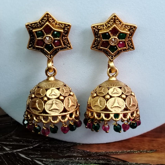 Golden Earrings with star-shaped tops and Coin design Jhumka
