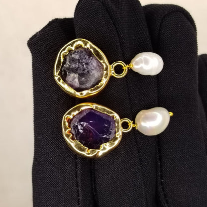 Pair of AMethyst Earrings with Pearl Drops