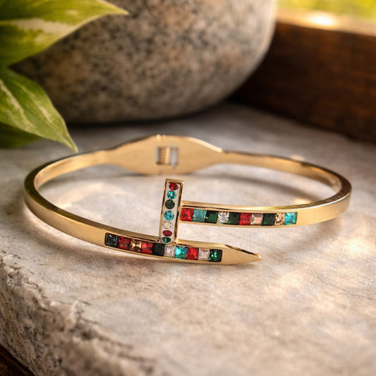 Multicolored CZ Stone Nail Bracelet on Stone Surface